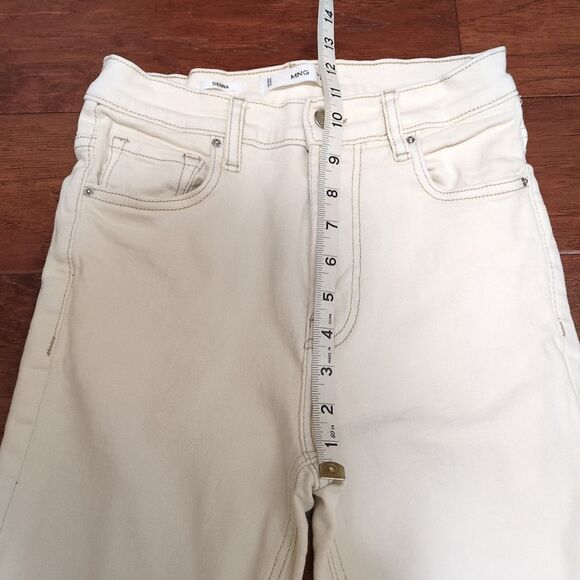 Mango MNG Sz 2 Sienna Kick Flare Crop Jeans White Cream High Rise Fray Hem Denim - Picture 10 of 10